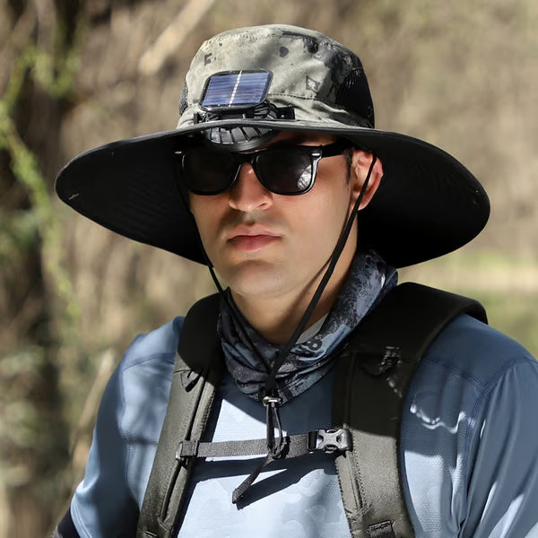 🔥Father's Day Sale- Wide Brim Solar Fan Outdoor Fishing Hat-Solar & USB Charging