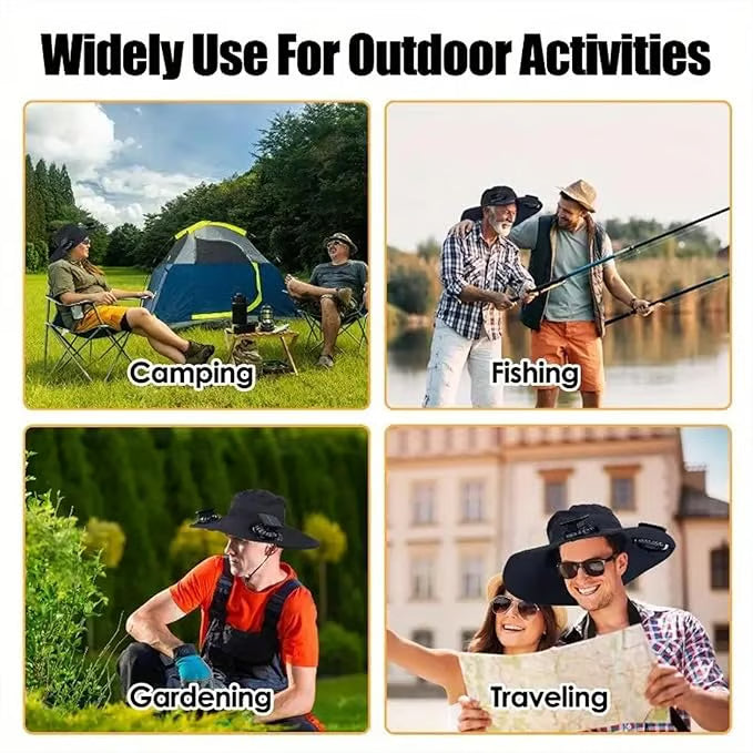 🔥Father's Day Sale- Wide Brim Solar Fan Outdoor Fishing Hat-Solar & USB Charging