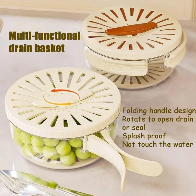 Vegetable Fruit Cleaning And Drainage Basket Folding Water Filter Net Fresh Keeping Box Cleaning Basket  Kitchen storage Gadg