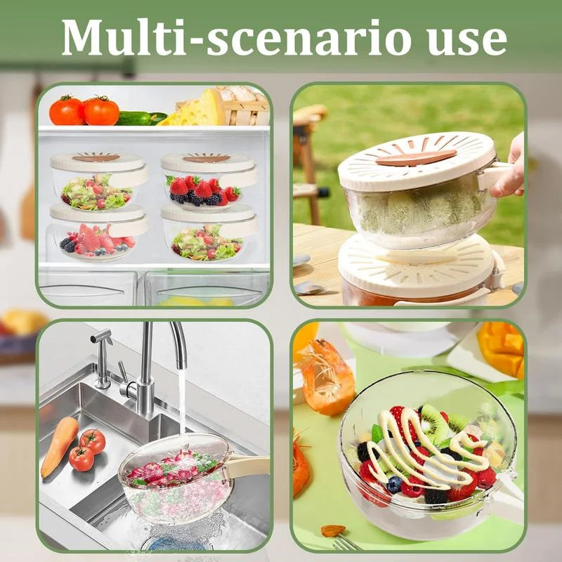 Vegetable Fruit Cleaning And Drainage Basket Folding Water Filter Net Fresh Keeping Box Cleaning Basket  Kitchen storage Gadg